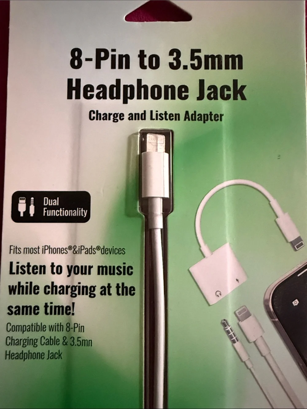 Silver Lightning to 3.5mm Headphone & Charging Adapter — Dual Function
